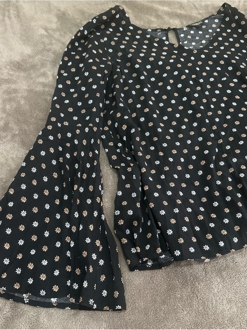 Express Black Floral Bell Sleeve Top